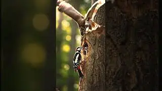 Mother Woodpecker Protects Her Babies from Hawk Ambush #newshort #wildlife #birdattack #trending