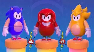 FALL GUYS 💎: Sonic vs Knuckles vs Super Sonic - All Sonic Skins Unlocked Gameplay