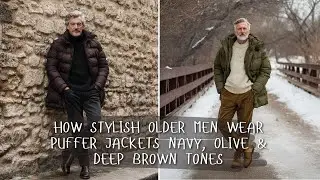 How Stylish Older Men Wear Puffer Jackets Navy Olive & Deep Brown Tones