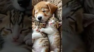 Adorable nap time: puppy cuddles two cats!😻#shorts #cat #pets #funny #kitten #cutecat  #cute #kitty
