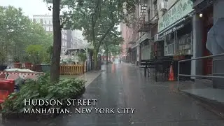 Walking in the rain on Hudson Street, Manhattan, New York City, USA