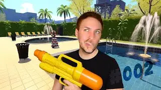 Mit Wasserpistole bewaffnet entledigen wir uns den STINKERN im Waterpark Simulator