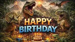 Happy Birthday Dinosaur TV Art | 4K Dino Party Banner | Kids Birthday Screensaver No Sound  | 3 Hour