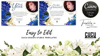 CANVA FUNERAL CARD | BLUE FLOWER FUNERAL THANK YOU CARD TEMPLATE | FTC106