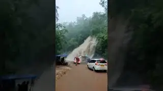 Waterfall and Landslide at Amba Ghat due to heavy Rain. #kokannewsupdate #ambaghat  #kokansaadlive