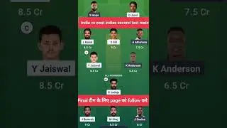 india vs west indies second test match dream 11 team prediction#cricketfantasy#dream11team#fantasy#