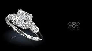 Leon Meg&eacute; traditional five-stone ring with an Asscher cut diamond trapezoids and bullets r6908
