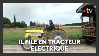 Il file de ferme en ferme avec son tracteur électrique pour le faire savoir