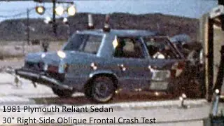 1981 Plymouth Reliant Sedan FMVSS 212/219/301 35 Mph Oblique Frontal Crash Test
