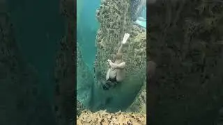 Swimming into a very small crevice. #shorts #freediving #travel