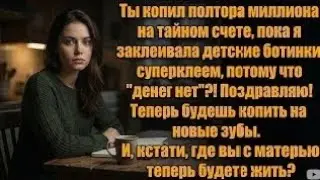 Ты накопил полтора миллиона, пока я заклеивала детские ботинки суперклеем, потому что 