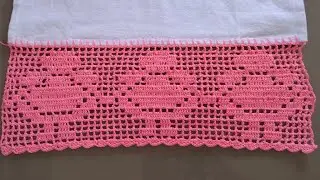Barrado ponto filé  para pano de prato bonecas parte 2