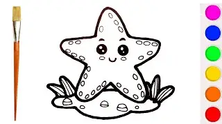 Easy star fish drawing, coloring, painting for kids and toddlers step by step