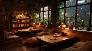 Rainy Jazz Cafe Cozy Coffee Shop Music with Rain Sounds for Work Study Sleep Relax Ambience