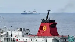 Calmac Ferries MV Caledonian Isles returns to Ardrossan with MV Glen Sannox and MV Alfred in sight