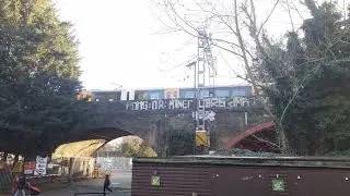 London overground train crossing gospel Oak train bridge for Barking Riverside