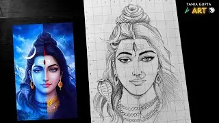 How to draw Shiv and Parvati Half face || Shiv Parvati Drawing || Ardhnarishwar Drawing Tania Gupta