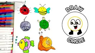Draw Animals with CIRCLE/Step By Step/Easy,Cute Art for kids...