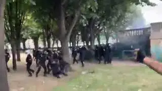 MOB OF ANTIFA BLACK BLOC RIOTERS HURL ROCKS AND OTHER PROJECTILES AT POLICE IN PARIS