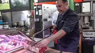 London Butchers, T Bone Steaks and Fillets Cut on the Street Markets. Street Food