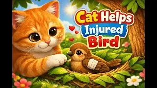 Cat cares for injured bird