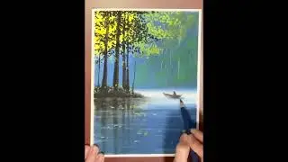 Morning in the forest - easy oil pastel drawing 