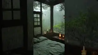 Heavy Rain, Forest View, and Candlelight Ambience 🕯️🌲🌧️#RainyDay #ForestCabin #Candlelight #rainy