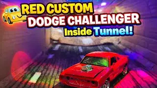 Red Dodge Challenger Inside Colorful Tunnel  