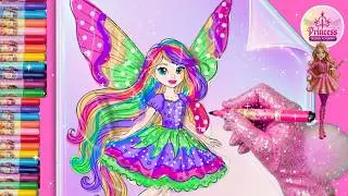 Как нарисовать сверкающую радужную фею! Раскраска с принцессой Аннабелой (простое рисование с бле...