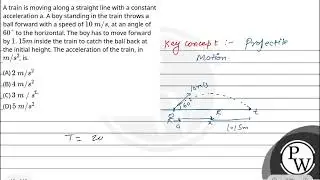 A train is moving along a straight line with a constant acceleration a. A boy standing in the tr....
