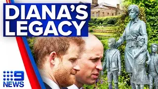 Prince William and Harry reunite for Diana statue unveiling | 9 News Australia