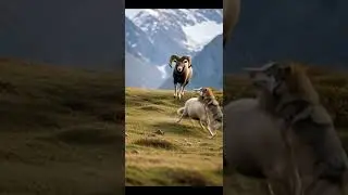 EPIC MOUNTAIN SHOWDOWN: Wolf Attacks Sheep While Ram Watches! #wildlife #shortsfeed