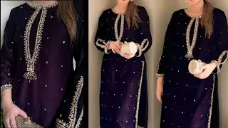 Most Viral Velvet outfit ✨️🥀 neckline Embroidery 😍 Trending Outfit Design | Beads work | 2025