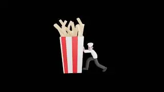 3D Cartoon Chef Character Turntable | Chef Pushing Giant Fries Box