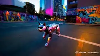 Robot cat walking through streets of Los Angeles. AI generated #ai