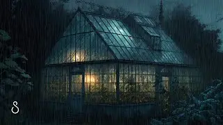 Experiencing A Storm Inside A Greenhouse⚡Rain & Thunder On A Glass House At Night | Black Screen