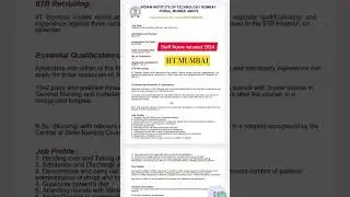 Staff Nurse vacancy 2024 IIT Mumbai Staff Nurse vacancy 2024