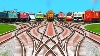 Nine Trains Crossing Together on Bumpy Diamond Railroad Tracks | indian railways | train simulator
