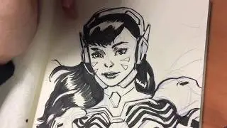 Drawing comics from penciling to inking: DVA Overwatch line art