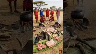 maasai tribe feast butchering whole cow for community🐮 #primitivecooking #tribalfood #triballife