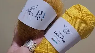 Let's swatch the ochre silk and sunflower cotton from Hobbii yarn friend collection.