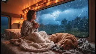 Solo Female Van Life: Sleeping in HEAVY Rain on Roof with Dog ⛈️ Ultra Cozy Night Routine ASMR