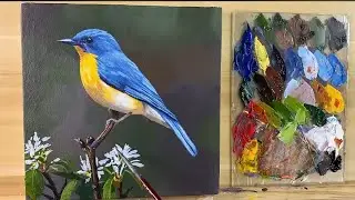 How to Draw a Lone Bird/Easy  acrylic painting for beginners/Acrylic painting Bird on Branch#art