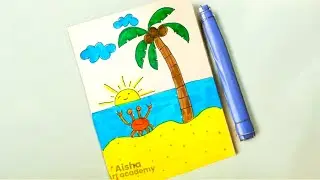 Easy Summer Beach Drawing for Kids | Step-by-Step Tutorial