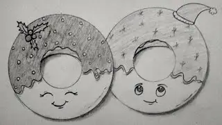 how to draw two cute donuts || cartoon drawing || easy drawing for beginners