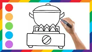 Stove and Cooking Pot Drawing, Painting, Coloring For Kids and Toddlers | Easy Draw #24