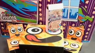 Приготовление мини-версий хлопьев Cinnamon Toast Crunch из коробки с хлопьями.