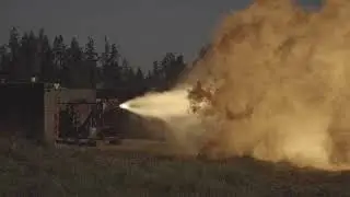 Close-up rocket engine test with incredible exhaust plume