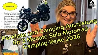Packliste und Camping-Ausr&uuml;stung f&uuml;r 3 Monate Solo-Motorrad-Camping-Reise 2026 