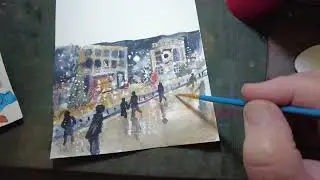 How To Paint a Watercolor Winter City Scene with Ice Skaters